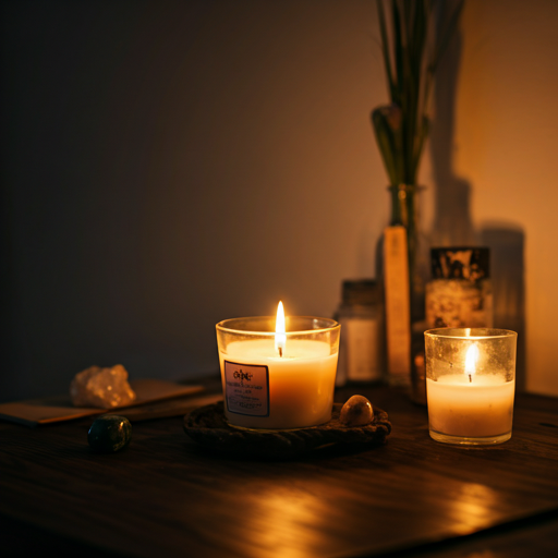 Hands working gently with tarot cards in candlelight